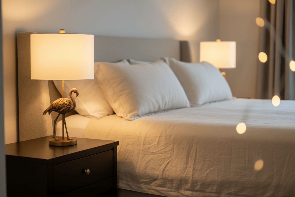 Golden Flamingo Lamp — Bedroom