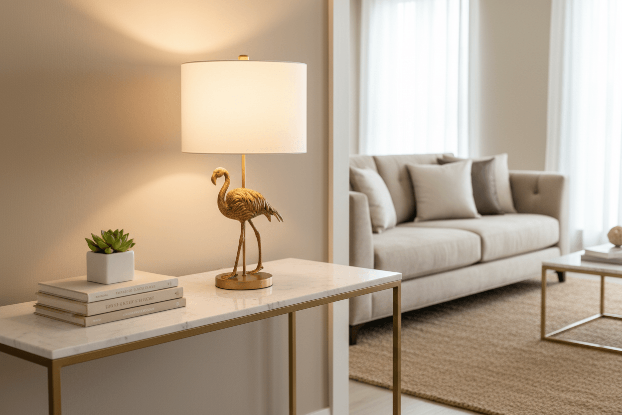 Golden Flamingo Lamp — Living Room