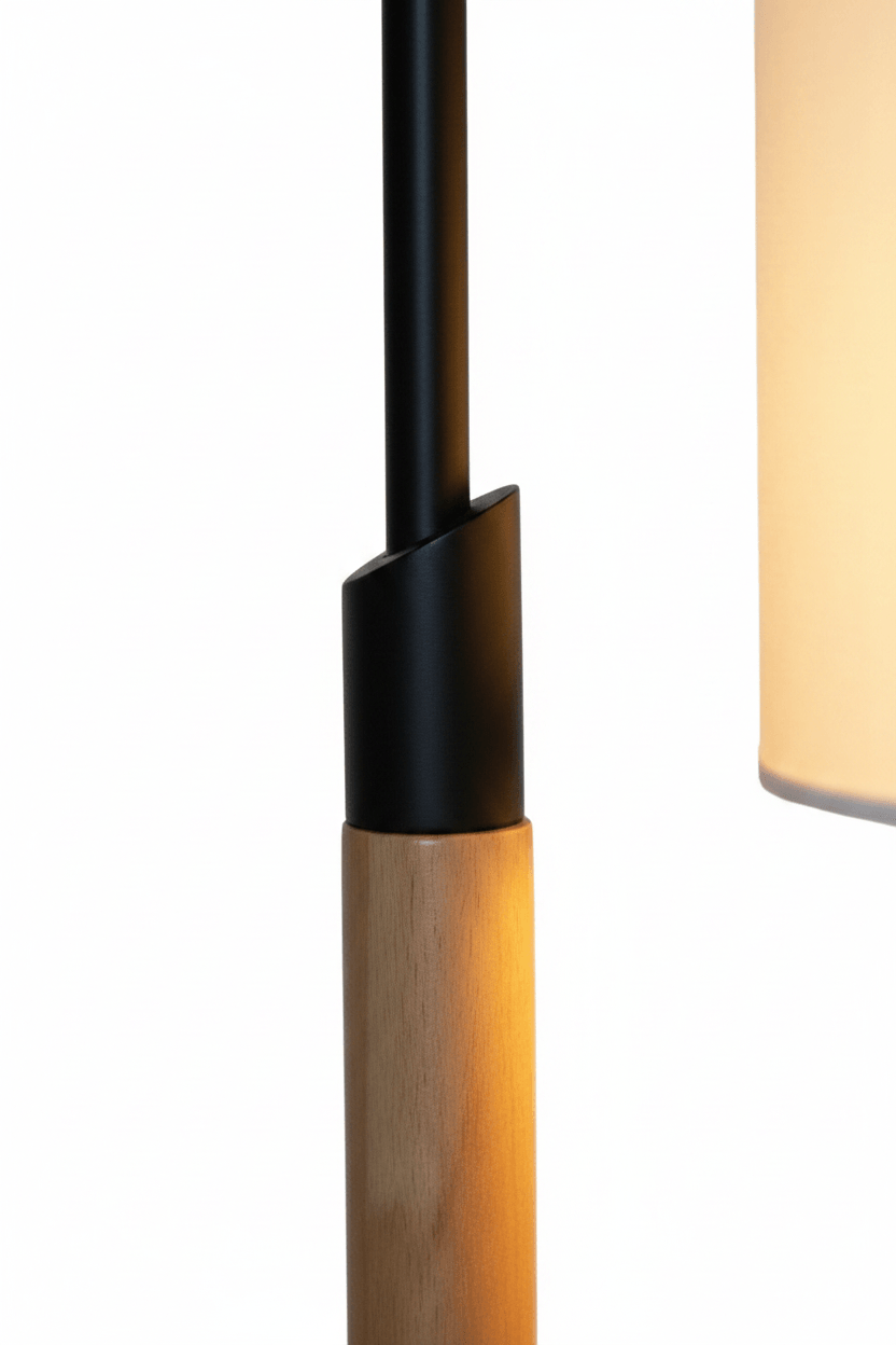 Minimalist Wood & Metal Desk Lamp – close-up wood and metal detail