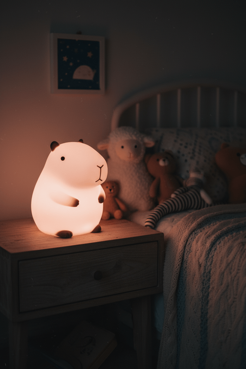 Capybara Night Light – cozy kids bedroom lifestyle