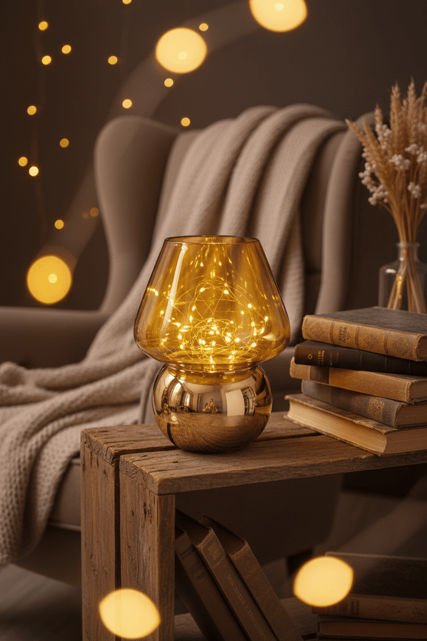 Enchanted Mushroom Glass Lamp – reading nook lifestyle