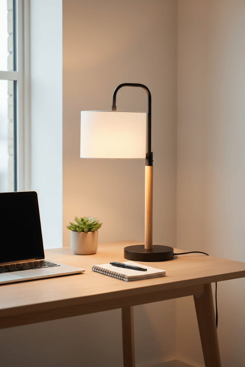 Minimalist Wood & Metal Desk Lamp – Scandinavian home office