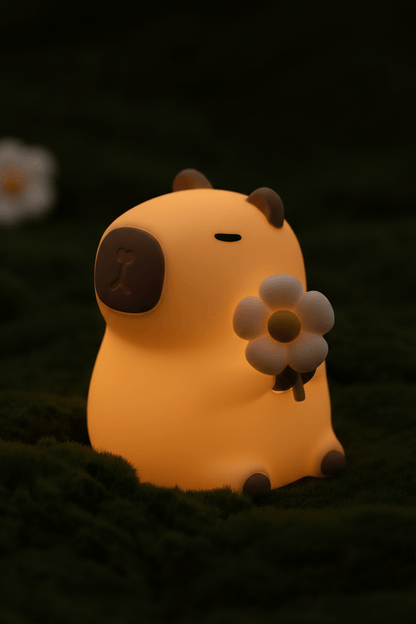 Capybara Night Light – close-up silicone and daisy detail